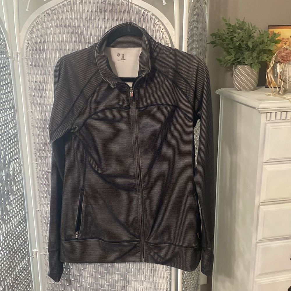 Blavk And Gray Striped Zip Up Jacket